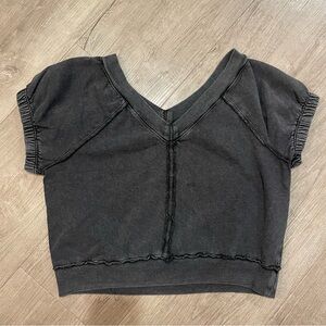 Pilcro V-Neck Sweatshirt in Faded Black